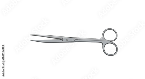 Steel scissors are open and oriented horizontally with two circular finger grips