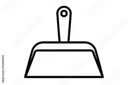 Simple line art drawing of a dustpan for cleaning purposes