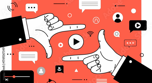 Digital Content Creation and Engagement A Graphic Illustration of Hands Framing the Scene