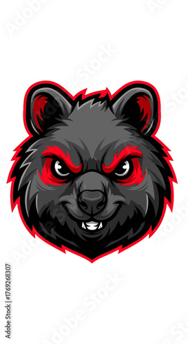 Fierce dark grey cartoon badger mascot with glowing red eyes and sharp teeth, an aggressive animal emblem.