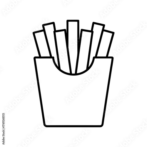 Outline illustration of french fries in a container on transparent background