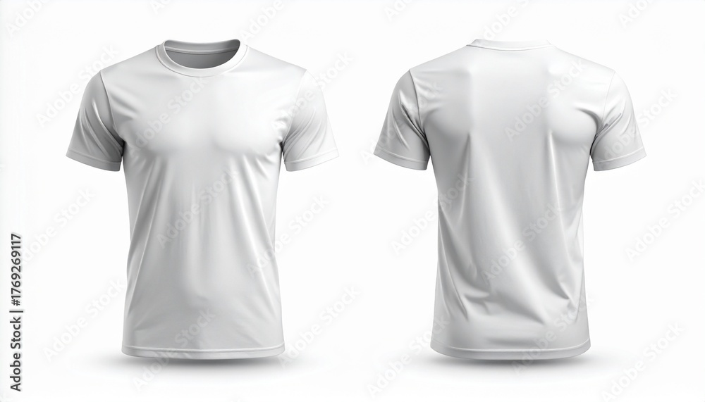 Fototapeta premium Blank White T-Shirt Mockup Front and Back View, Realistic Apparel Template for Design