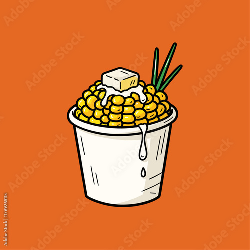 Sweet corn with cheese icon logo flat vector design