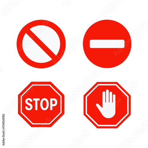 Road Signs, Stop sign, Hand stop sign icon logo flat vector design