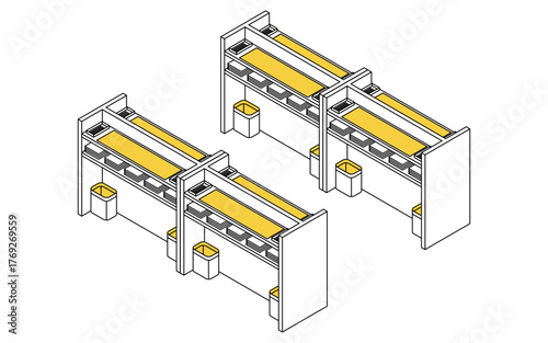 郵便局や役所などにある書類の記入台のシンプルな線画アイソメトリックイラスト