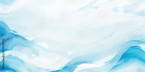 Abstract watercolor background with flowing blue and white hues creating a serene and calming effect ideal for textures and backgrounds