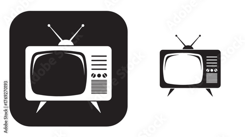 Two vintage television icons with antennas simple design on transparent background silhouette