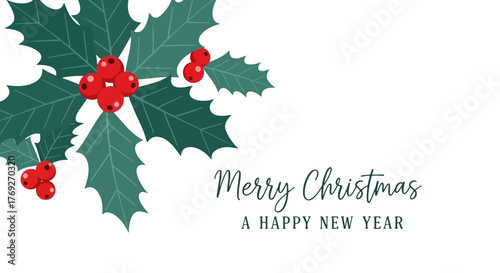 Festive Holly Berries A Merry Christmas & Happy New Year Greeting