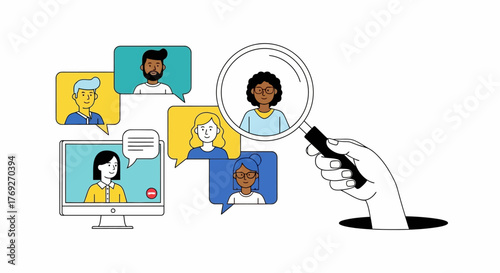 Talent Acquisition Hand Selecting Diverse Professionals with a Magnifying Glass