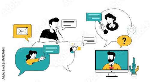 Virtual Communication People Connecting Through Online Chats, Video Calls, and Messaging