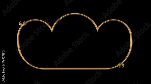 Realistic 3d golden luxury speech bubble cloud shape animation with light shining on black background