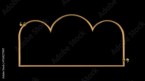 Realistic 3d golden reflective speech bubble cloud shape animation with light shining on black