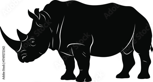 Rhinoceros Silhouette Vector – Horned Savannah Icon for Wildlife Logos and Nature Branding