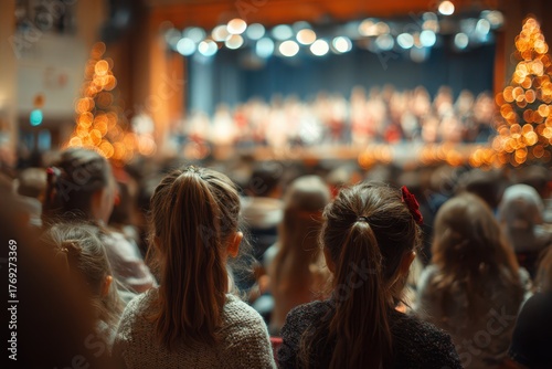 Wallpaper Mural Kids Christmas Concert. Children Performing on Stage in Front of Parents. Blurry Image of Family Culture and Childhood Performance Torontodigital.ca