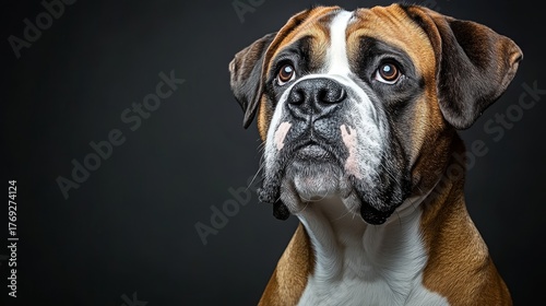 Adorable Boxer Dog Portrait in Studio Lighting - Captivating Expression with Tan Fur and Soft Focus
