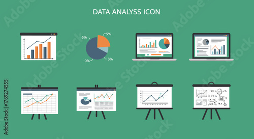 Data Analysis Icons Set Business Finance Charts Graphs Statistics.