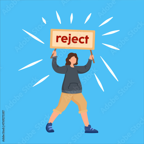 Flat Illustration Woman Holding Reject Signboard During Protest Movement