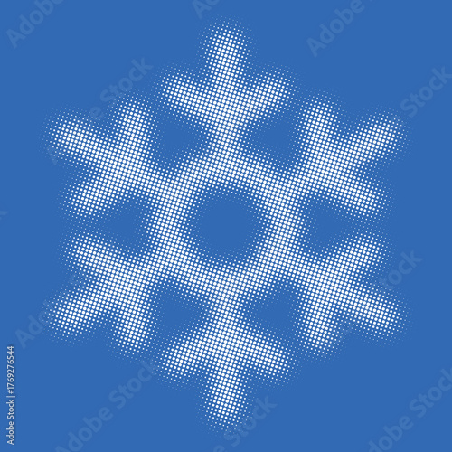 Stylized snowflake, halftone dots, fading dot effect, winter background design, vector illustration