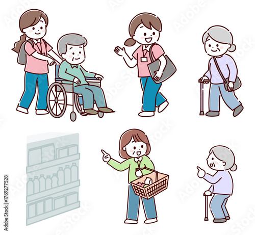 高齢者に対する介護サービス　人物セット