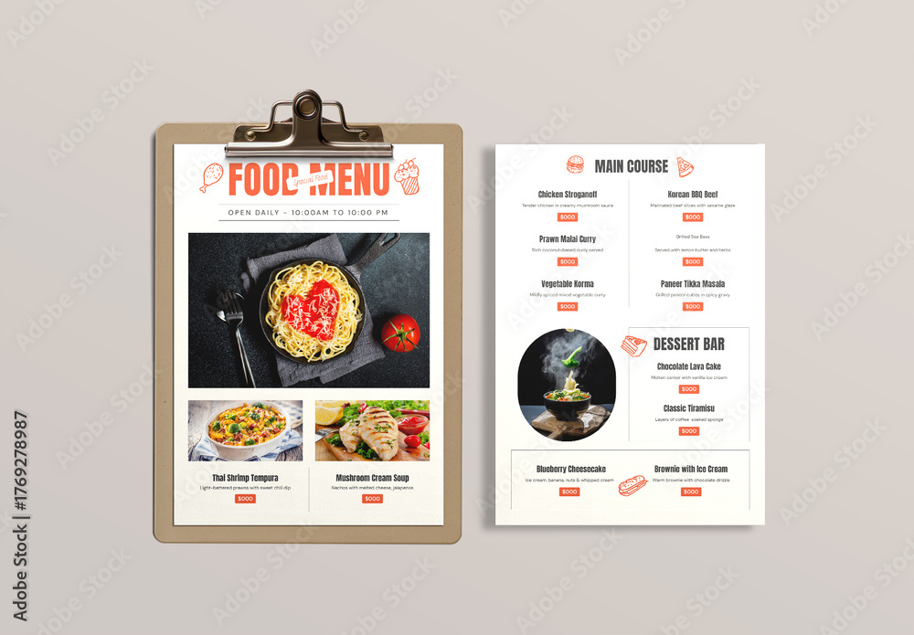 Restaurant Food Menu Layout for Fine Dining and Cafe Stock Template ...