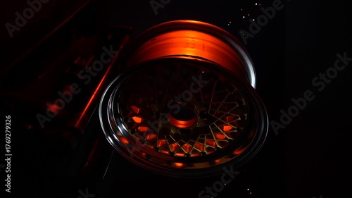 old retro stylish collapsible two-component wheels with a gold center and shiny rims for car tuning vertical video