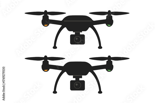 Pair of modern aerial surveillance drones equipped with video recording cameras