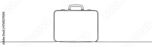 continuous single-line drawing of a classic briefcase, representing business, travel, and professionalism on a clean white background.