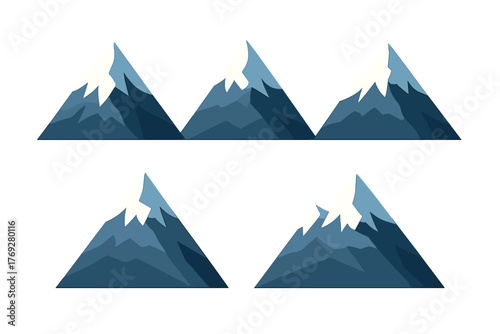 Geometric pattern of snow-capped mountain peaks in deep blue and white