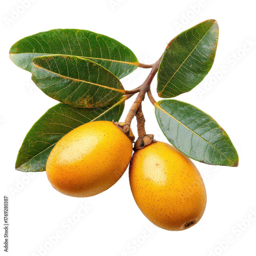 Two loquat fruits on branch png fruit png leaves png twig png fresh png yellow png tropical png healthy png food png nature png transparent background image