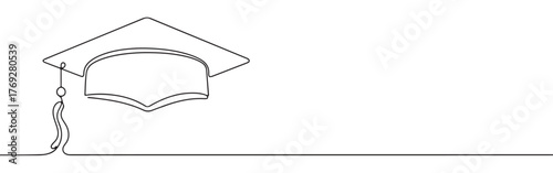 Minimalist continuous line art of a graduation cap with a tassel, symbolizing education and achievement.