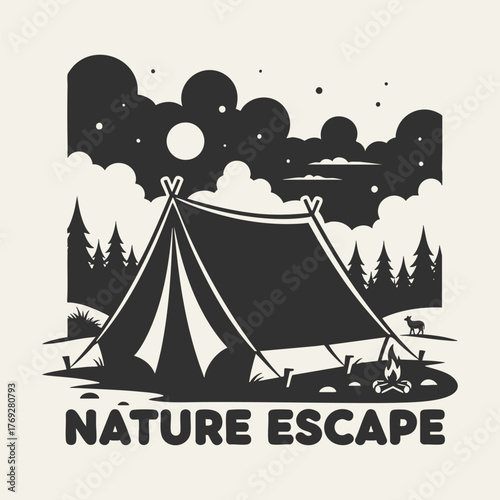 Camping tent under the night sky nature escape adventure outdoors.