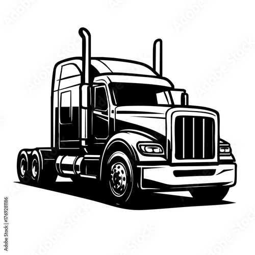 heavy-duty American long-haul truck, three-quarter front angle