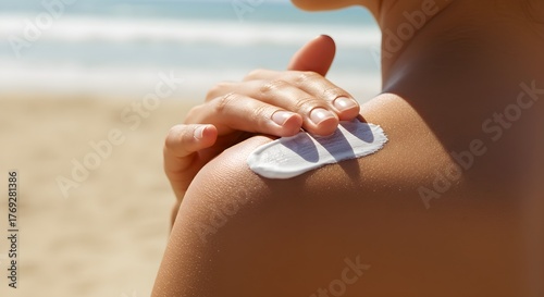 Applying sunscreen beach protection