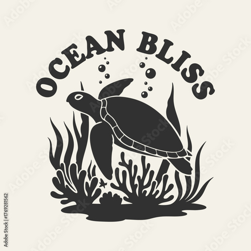 Sea Turtle Amidst Ocean Flora A Silhouette of Marine Life.