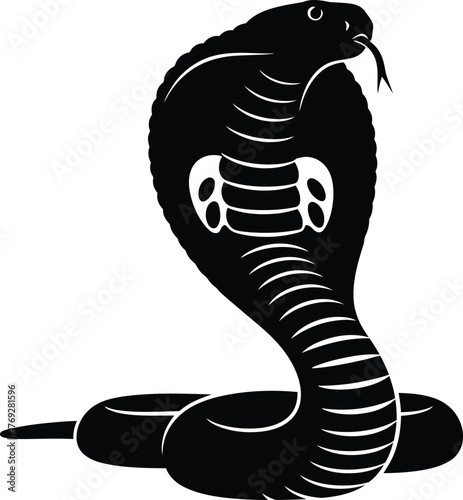 Cobra Silhouette Vector – Defensive Snake Icon for Jungle Wildlife and Venomous Nature Branding