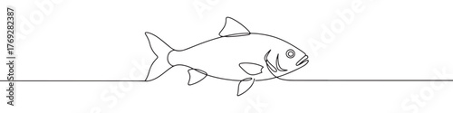 Minimalist continuous line art of a single fish, ideal for marine themes and elegant designs.