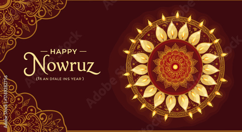 Elegant nowruz greeting card with mandala and candles