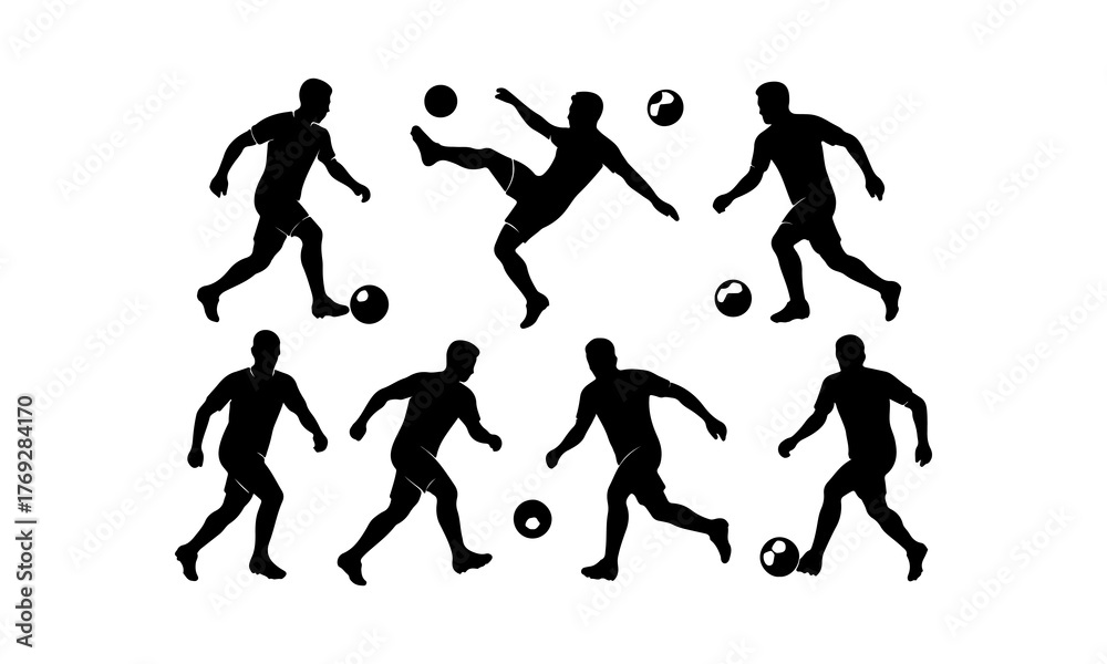 Fototapeta premium Silhouettes of soccer players in various action poses