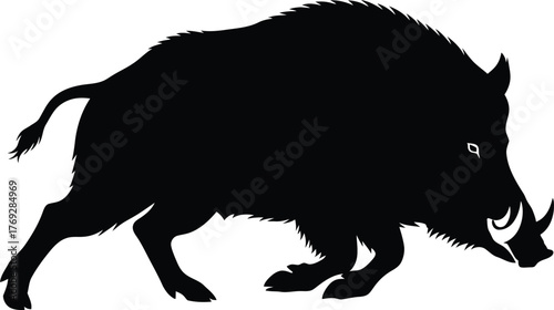 Aggressive Wild Boar Silhouette Vector in Black and White – Wildlife Animals Graphic for Bold Branding