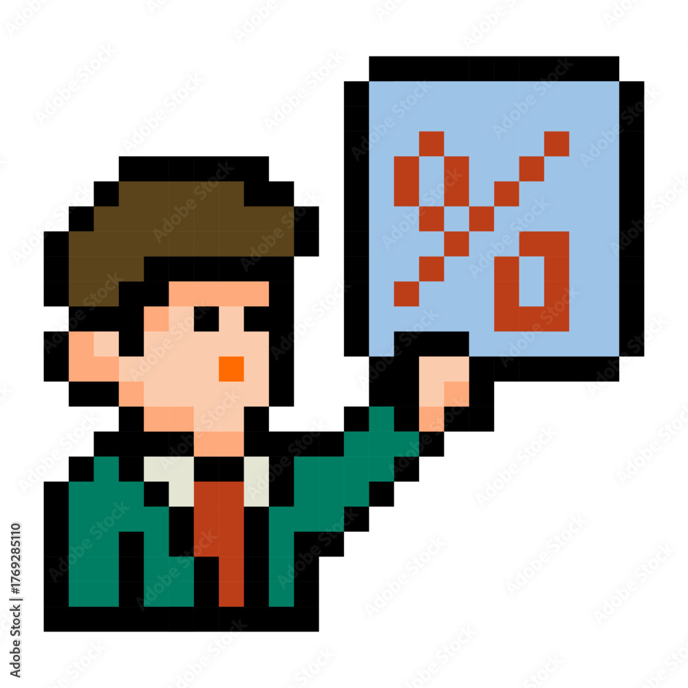Fototapeta premium Pixel Art Man Showing Chart