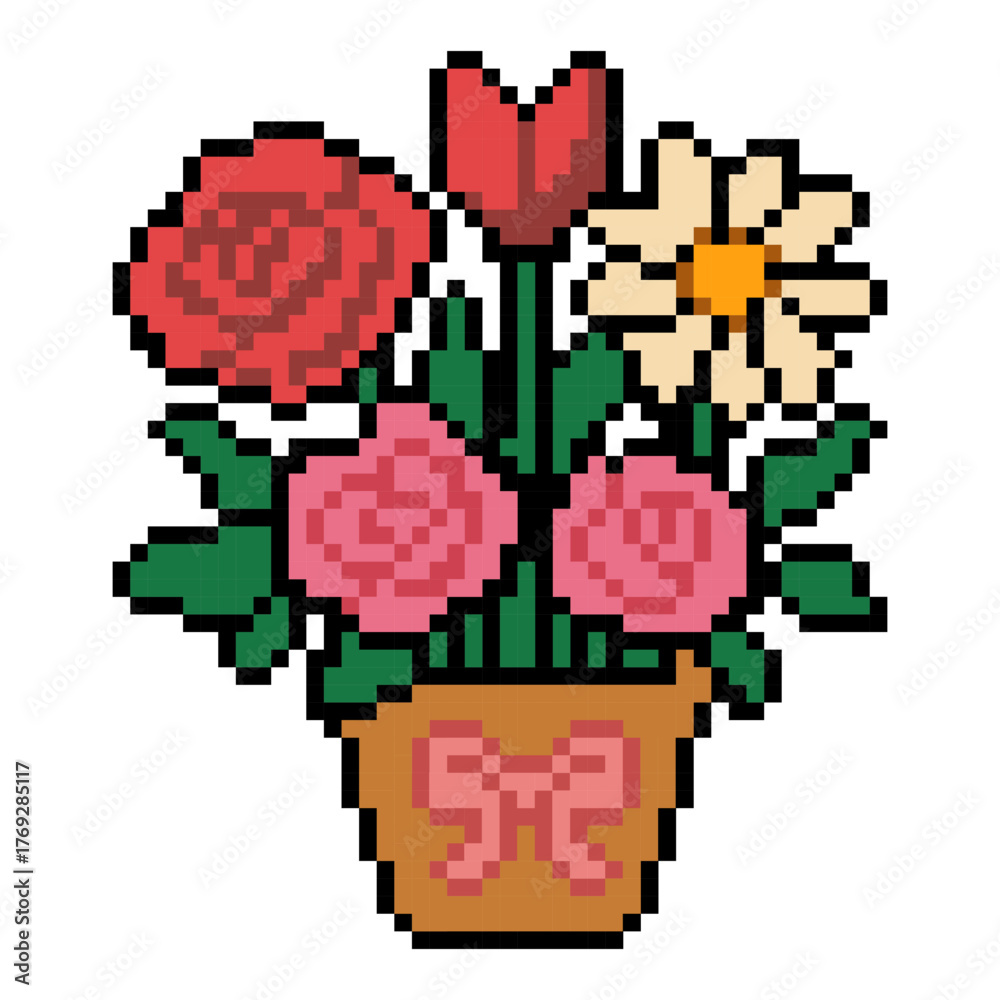 Fototapeta premium Pixel Art Colorful Flower Vase