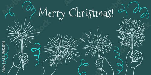 Hands holding burning sparklers and serpentine