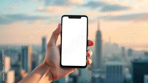 Phone Mockup with Blurred City Background