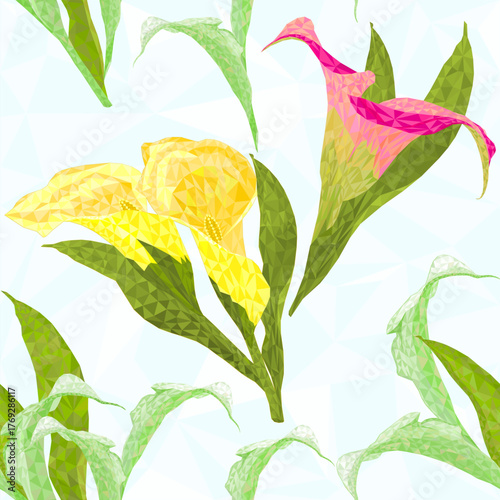 Seamless texture  low-polygonal lily calla abstract background vector illustration editable hand drawn