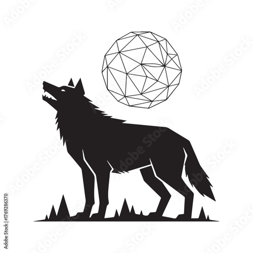 Black wolf and dog vector silhouette illustration in the wild snow