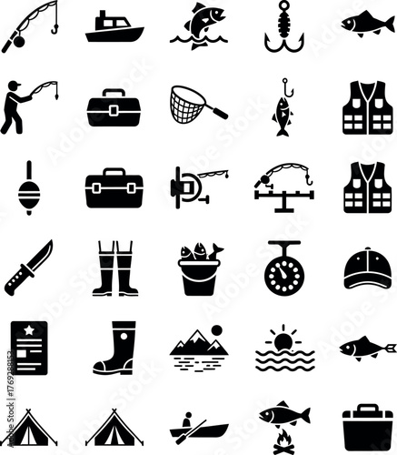 fishing icons set