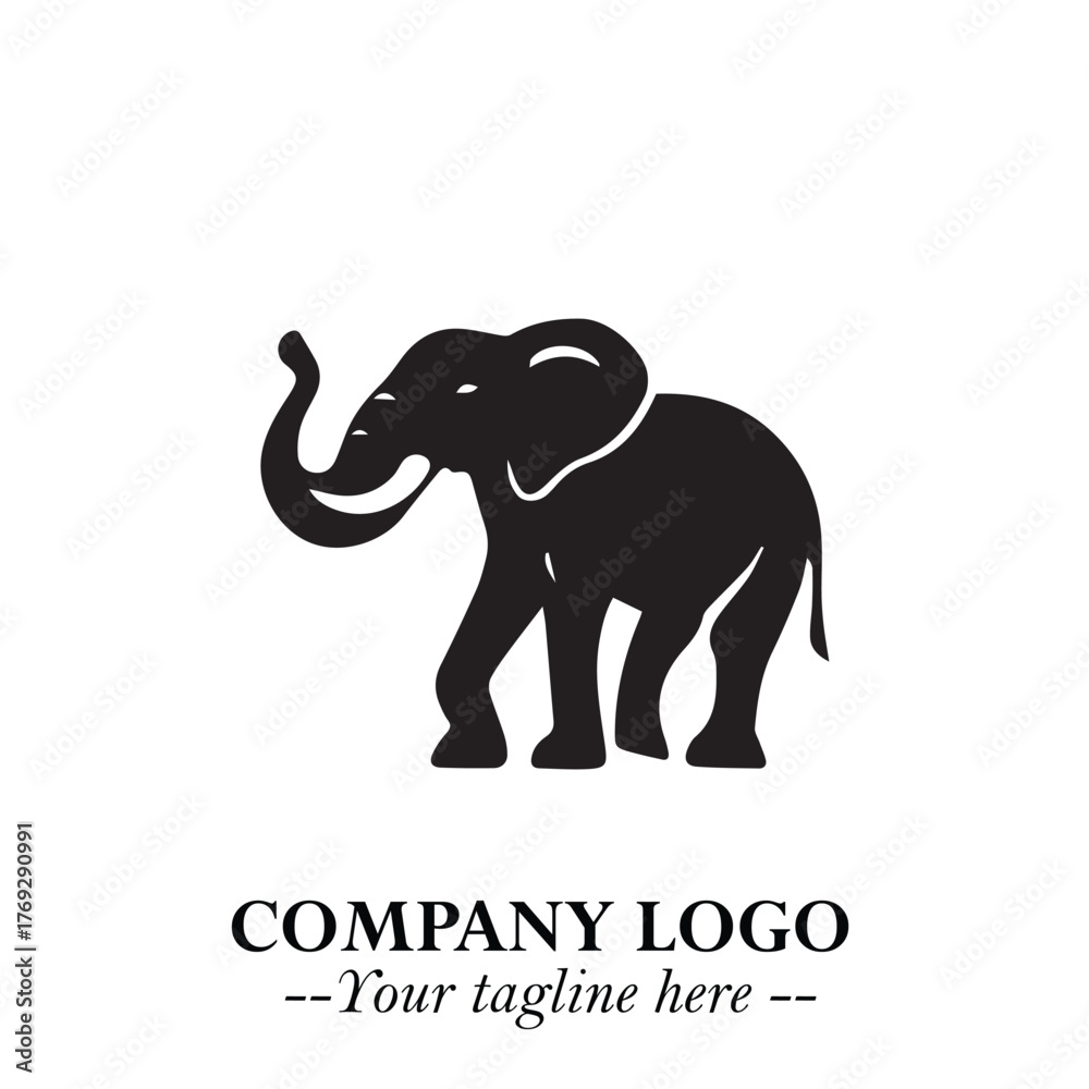 Obraz premium Majestic Elephant Logo Symbol in Black on White Background with Elegant Minimalist Modern Design