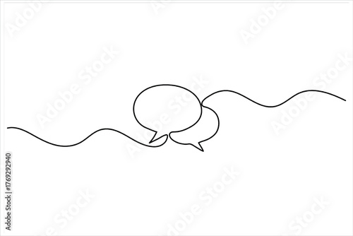 One continuous line drawing of two speech bubbles on a wavy white background