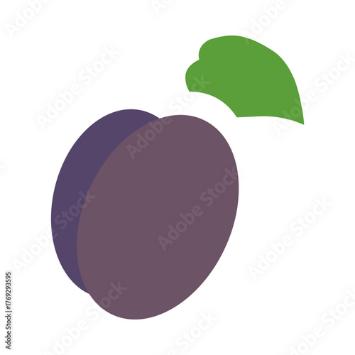 This graphic showcases simplified line icons of plums featuring a smooth, rounded shape and a green leaf. Ideal for fruit-themed projects or healthy food illustrations.
