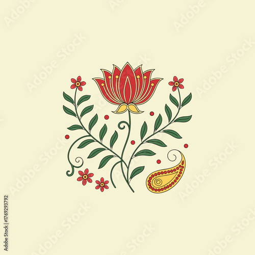 Colorful different type of birds sitting on tree branches with colourful floral and leaf patterns, featuring nature vector illustration